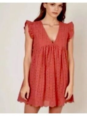 Knox Rose Dusty Rose Eyelet V-Neck Mini Dress